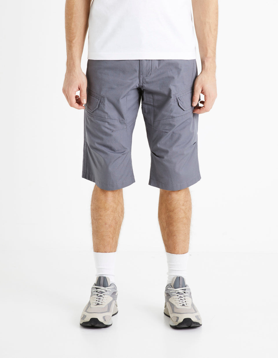 100% Cotton Cargo Shorts - Gray - 01