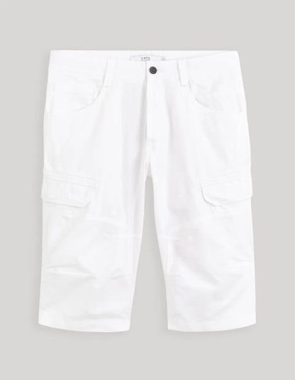 100% Cotton Cargo Shorts - White - 04