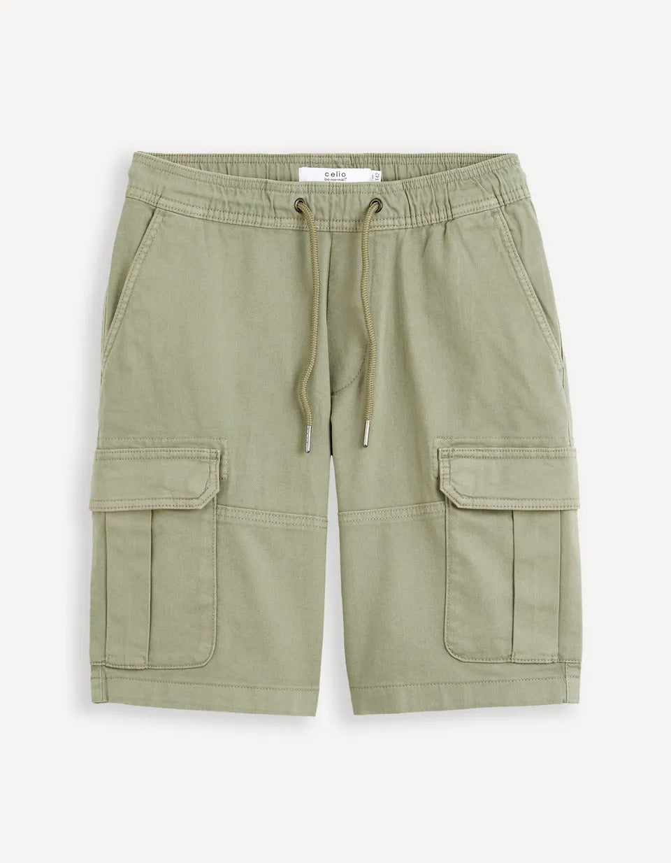 Cotton Elastane Cargo Bermuda Shorts - Khaki - 04