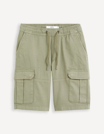 Cotton Elastane Cargo Bermuda Shorts - Khaki - 04