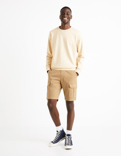 Cotton Elastane Cargo Bermuda Shorts - Sand - 01