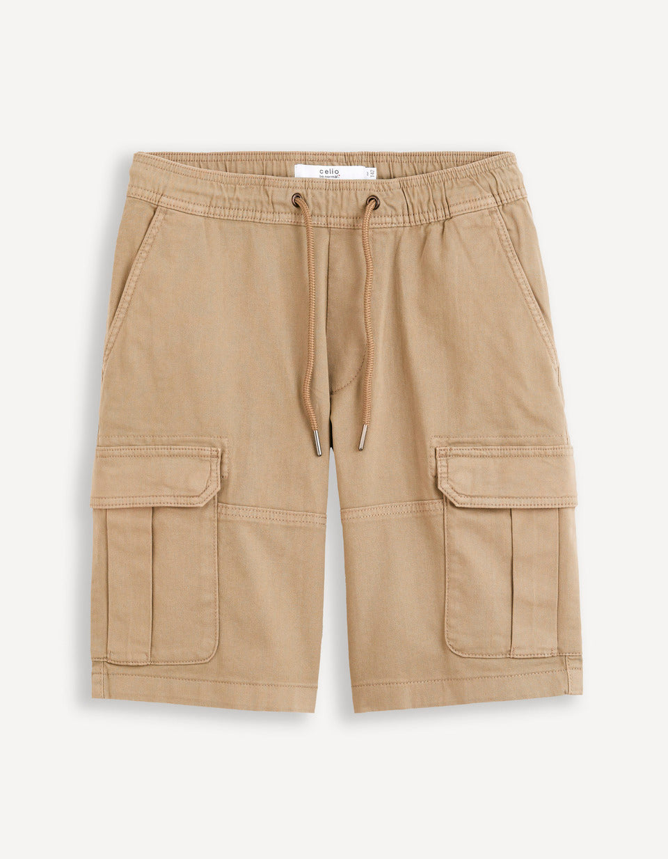 Cotton Elastane Cargo Bermuda Shorts - Sand - 04