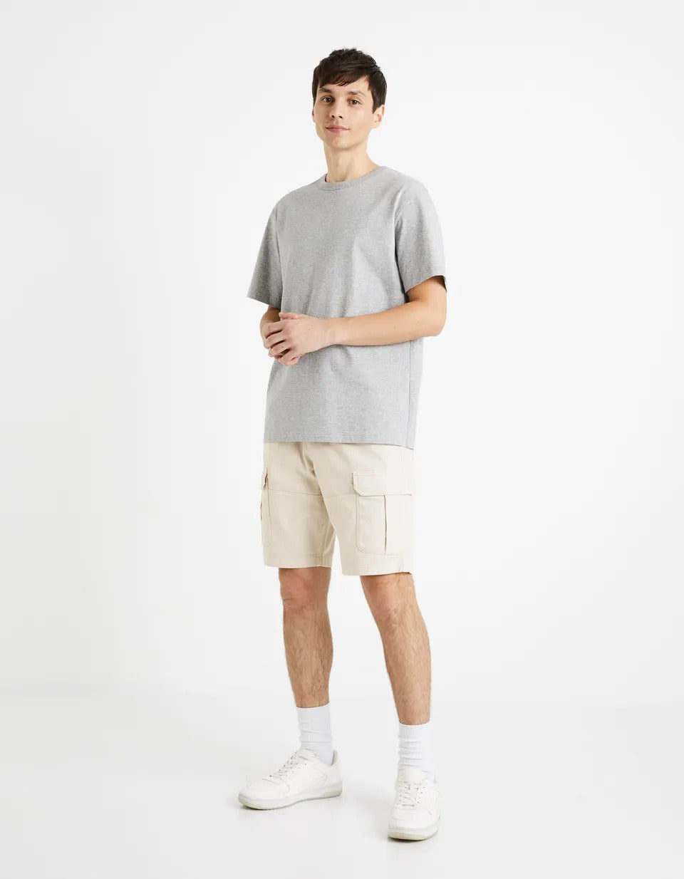 Cotton Elastane Cargo Bermuda Shorts - Sand - 01