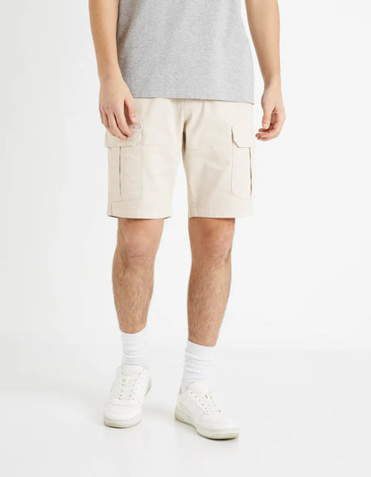 Cotton Elastane Cargo Bermuda Shorts - Sand - 02