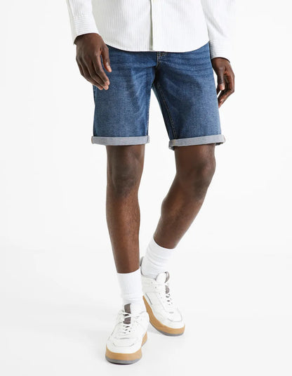 Cotton Elastane Denim Shorts - Stone - 02