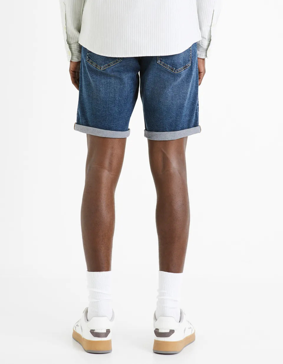 Cotton Elastane Denim Shorts - Stone - 04