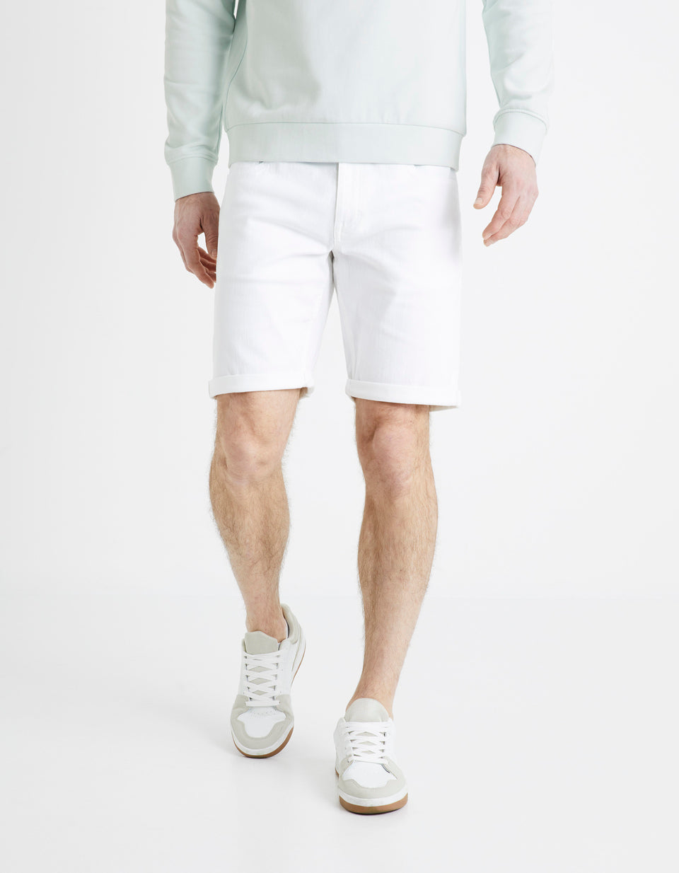 Cotton Elastane Denim Shorts - White - 02