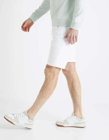 Cotton Elastane Denim Shorts - White - 03