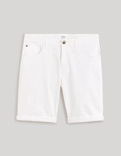 Cotton Elastane Denim Shorts - White - 05