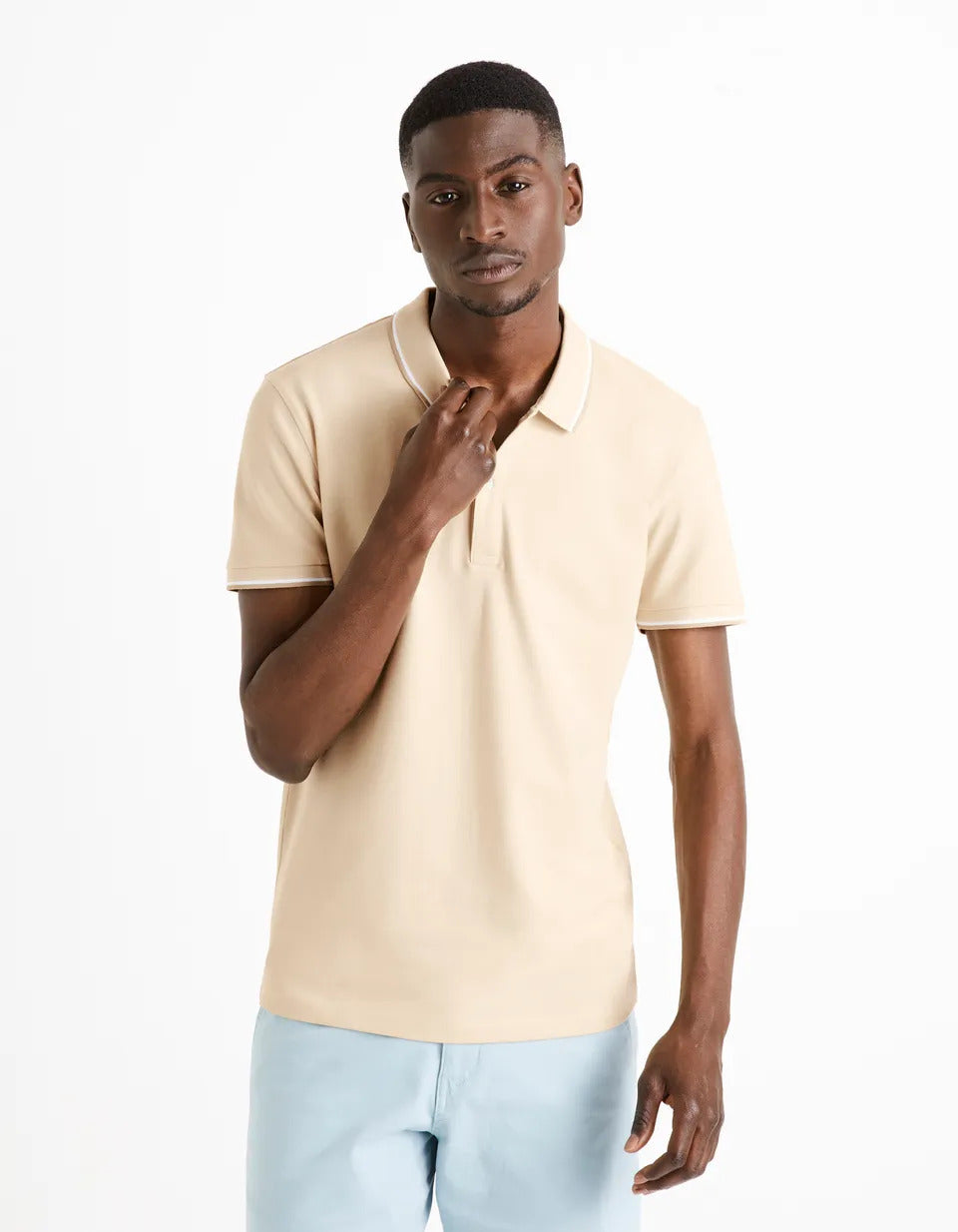 Cotton Elastane Piqué Polo Shirt - Beige - 01