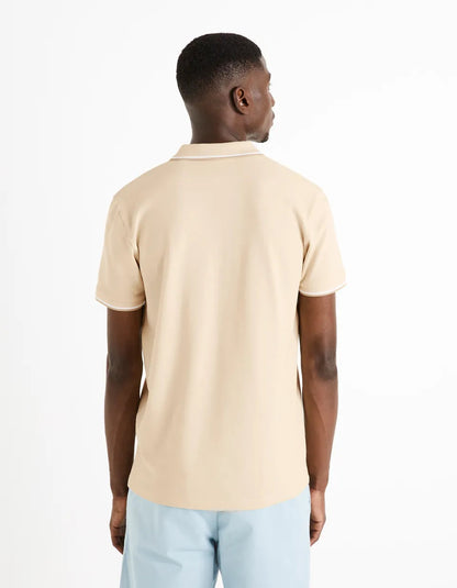 Cotton Elastane Piqué Polo Shirt - Beige - 02