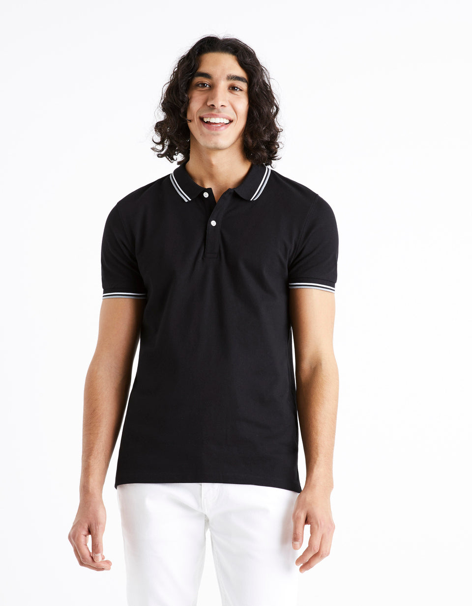 Cotton Elastane Piqué Polo Shirt - Black - 01
