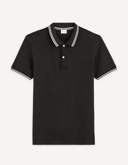 Cotton Elastane Piqué Polo Shirt - Black - 03