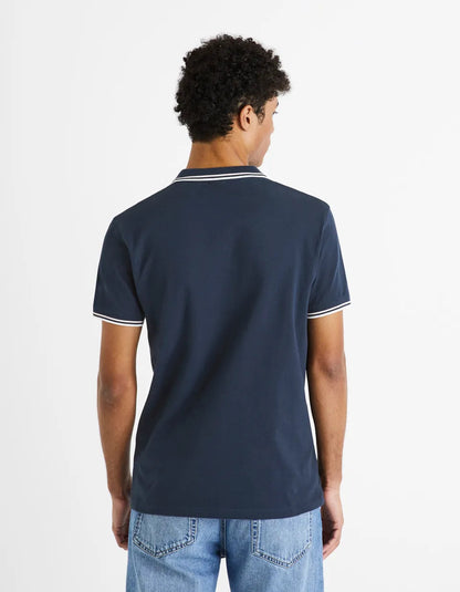 Cotton Elastane Piqué Polo Shirt - Navy - 02