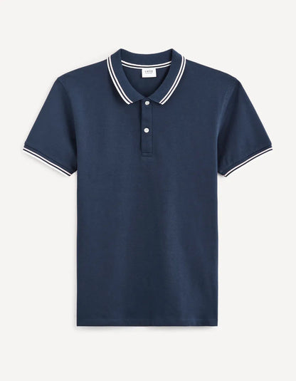 Cotton Elastane Piqué Polo Shirt - Navy - 03