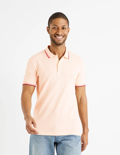 Cotton Elastane Piqué Polo Shirt - Pink - 01