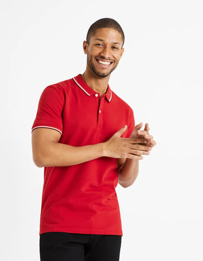 Cotton Elastane Piqué Polo Shirt - Red - 01