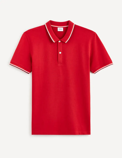 Cotton Elastane Piqué Polo Shirt - Red - 03