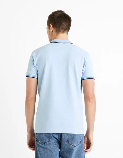 Cotton Elastane Piqué Polo Shirt - Sky Blue - 02