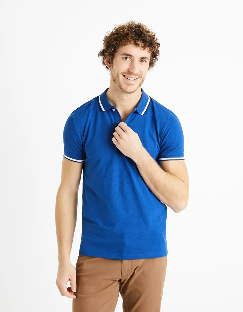 Cotton Elastane Piqué Polo Shirt - Sky Blue - 01