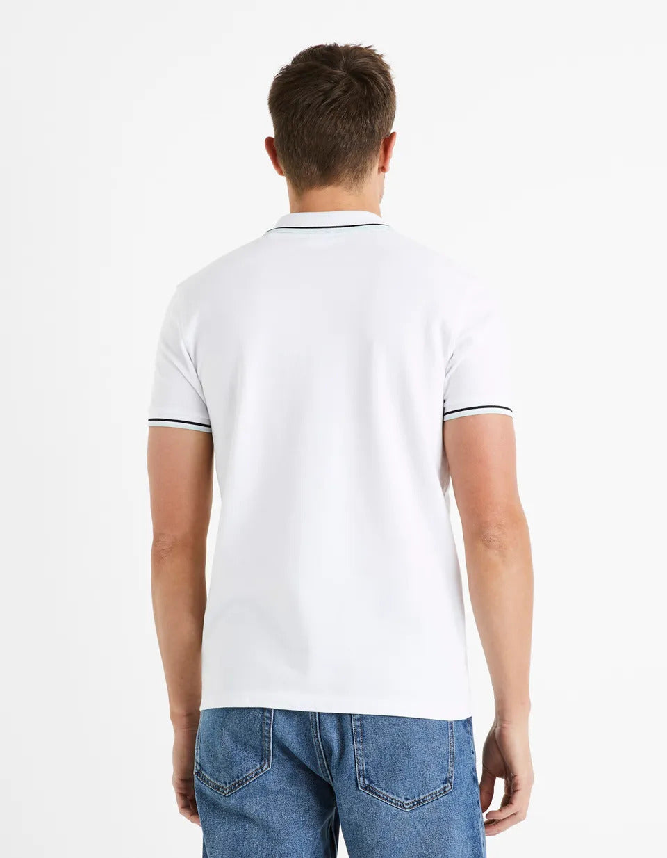 Cotton Elastane Piqué Polo Shirt - White - 02
