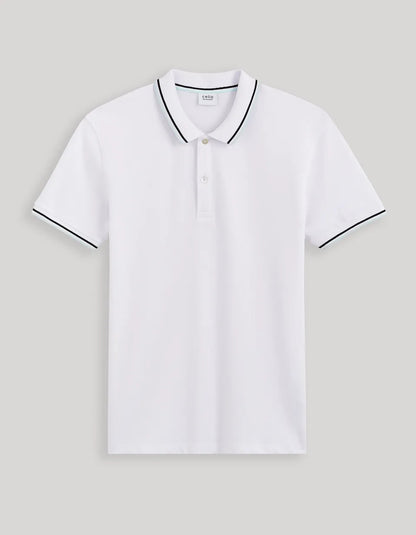 Cotton Elastane Piqué Polo Shirt - White - 03