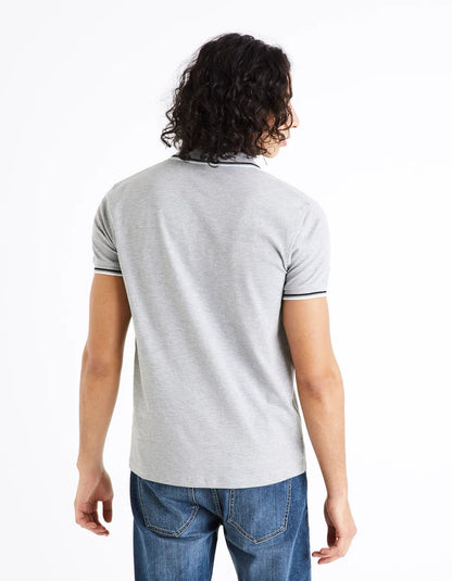 Cotton Elasthanne Piqué Polo Shirt - Gray - 02