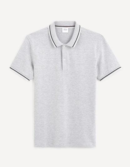 Cotton Elasthanne Piqué Polo Shirt - Gray - 03