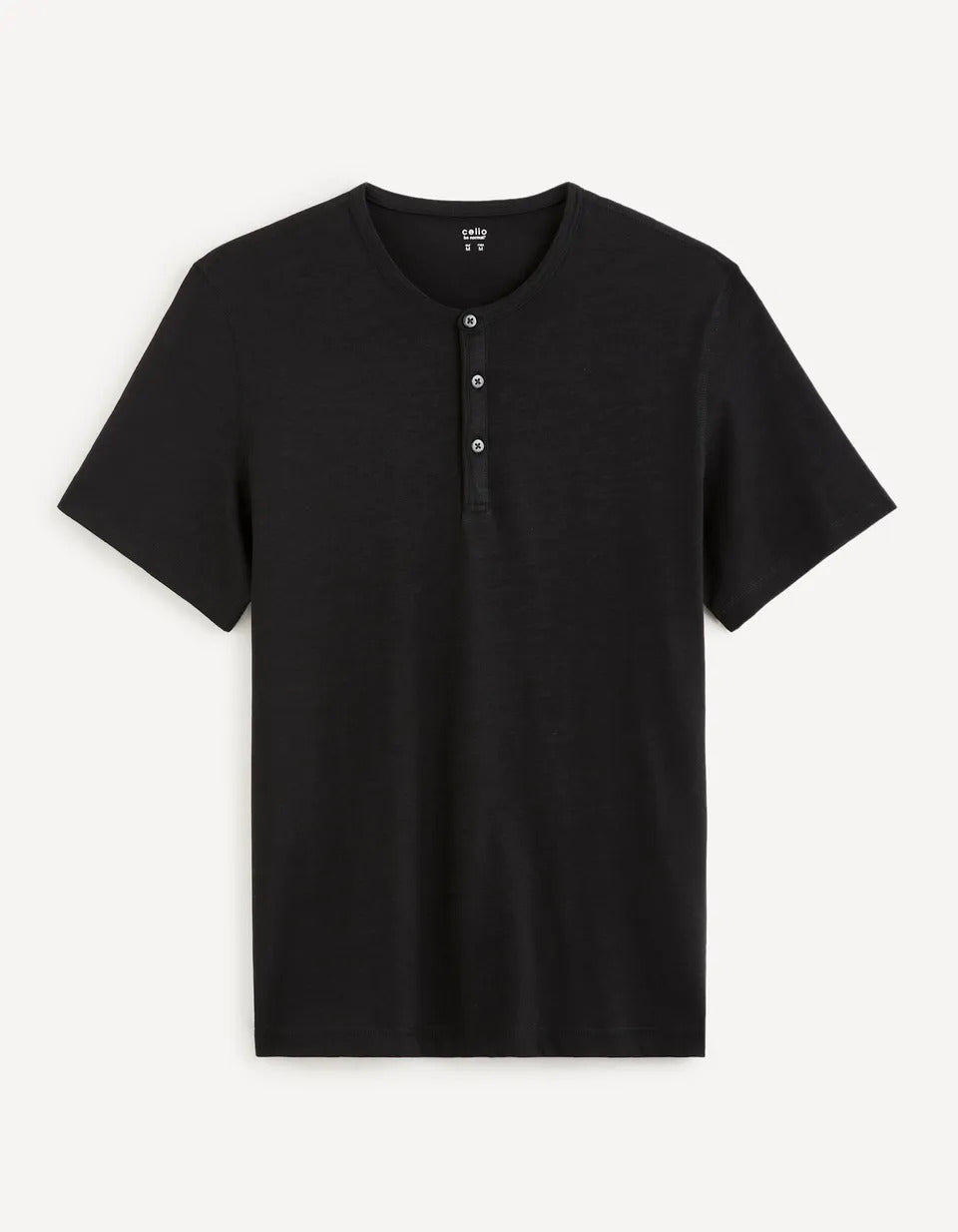 100% Cotton Henley Collar T-Shirt - Black - 03