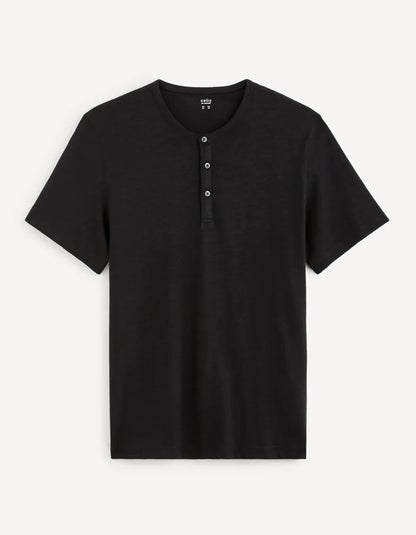 100% Cotton Henley Collar T-Shirt - Black - 03