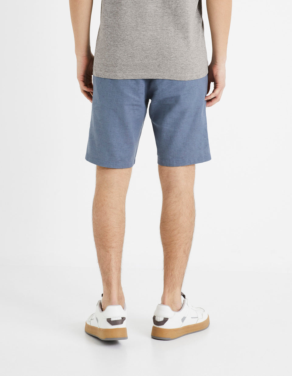 Cotton Linen Bermuda Shorts - Blue - 04