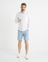 Cotton Linen Bermuda Shorts - Sky Blue - 01