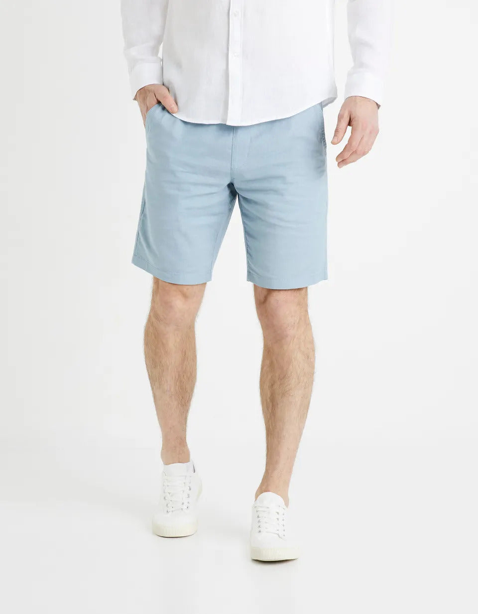 Cotton Linen Bermuda Shorts - Sky Blue - 02