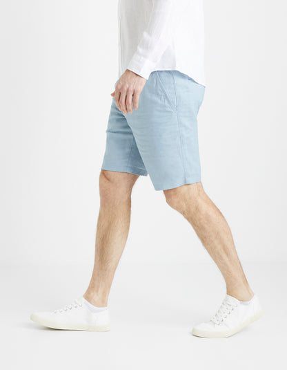 Cotton Linen Bermuda Shorts - Sky Blue - 03