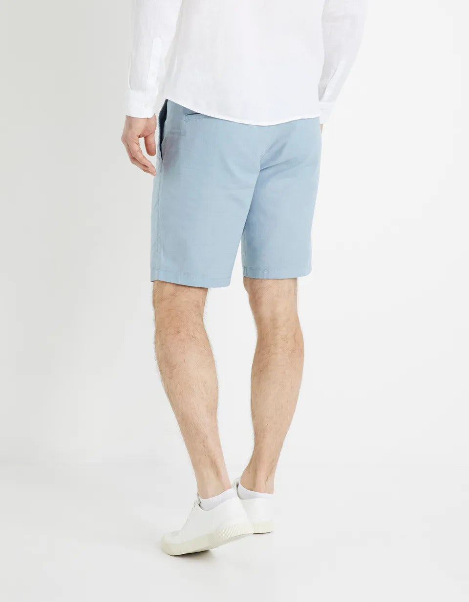 Cotton Linen Bermuda Shorts - Sky Blue - 04