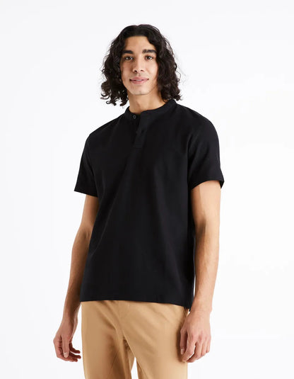 100% Cotton Piqué Polo Shirt - Black - 01
