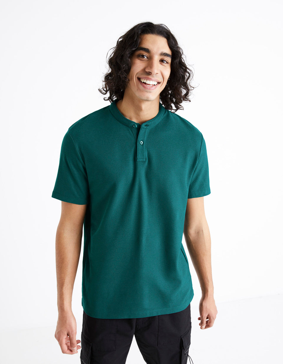 100% Cotton Piqué Polo Shirt - Dark Green - 01