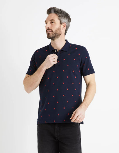 100% Cotton Piqué Polo Shirt - Navy - 01