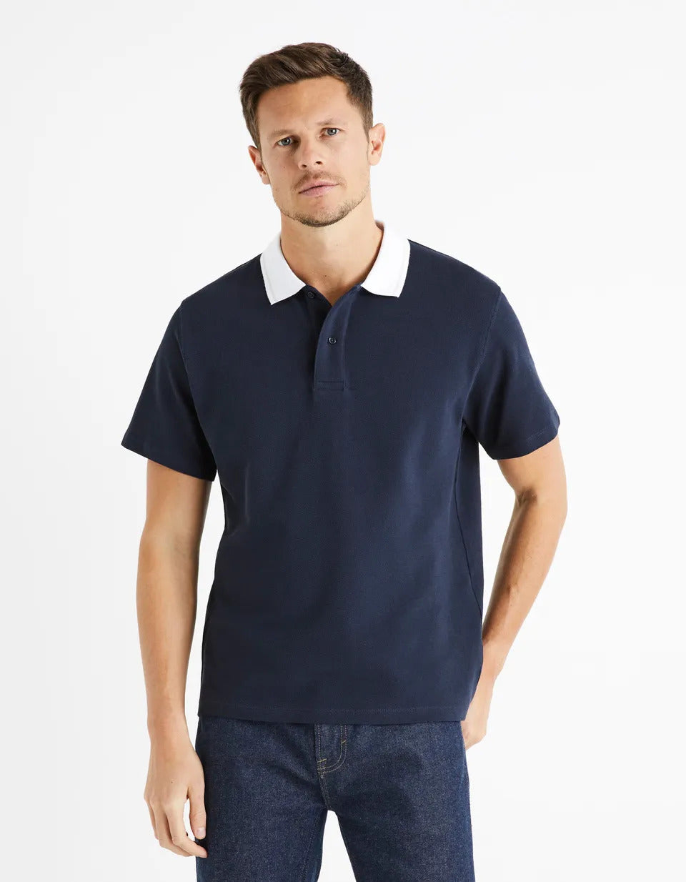 100% Cotton Piqué Polo Shirt - Navy - 01