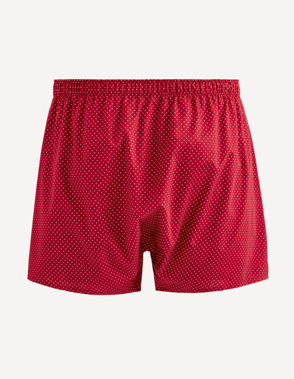 100% Cotton Poplin Boxer Shorts With Polka Dots - Burgundy - 02
