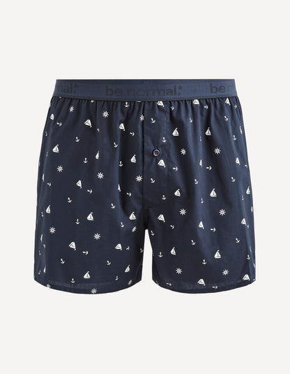 100% Cotton Poplin Shorts, Small Boat - Navy - 01