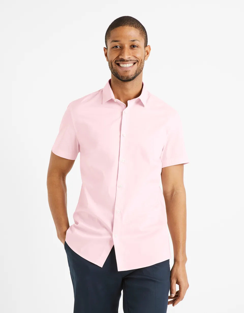 Cotton-Rich Slim-Fit Shirt - Pink - 01