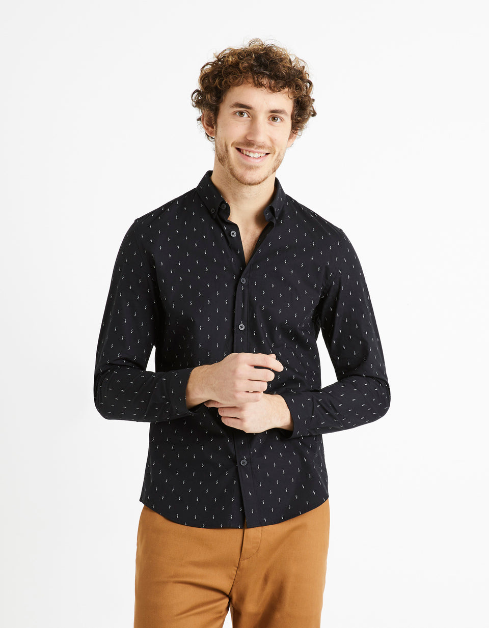 100% Cotton Slim-Fit Shirt - Black - 01