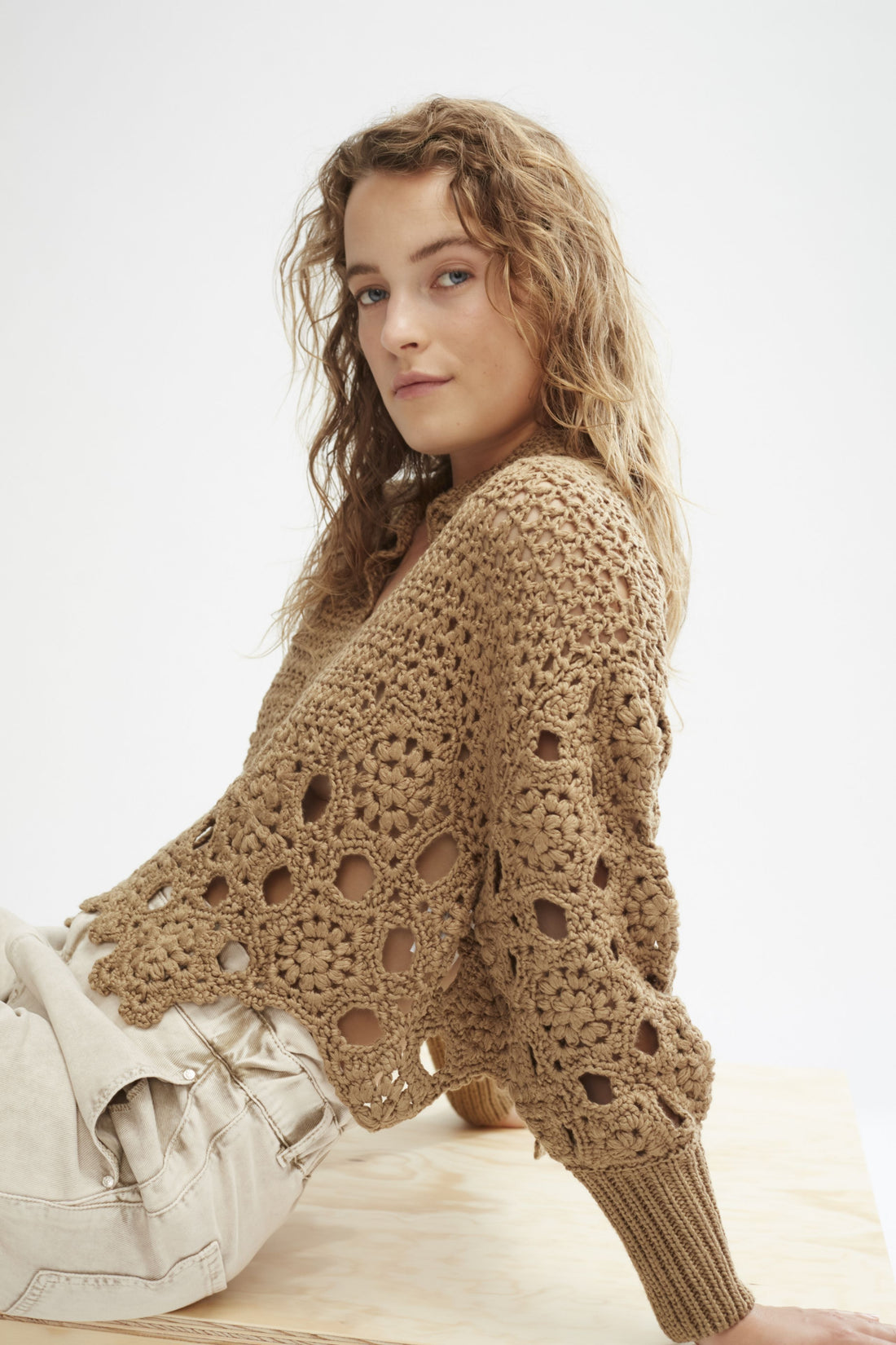 Crochet Jumper With Polo Collar