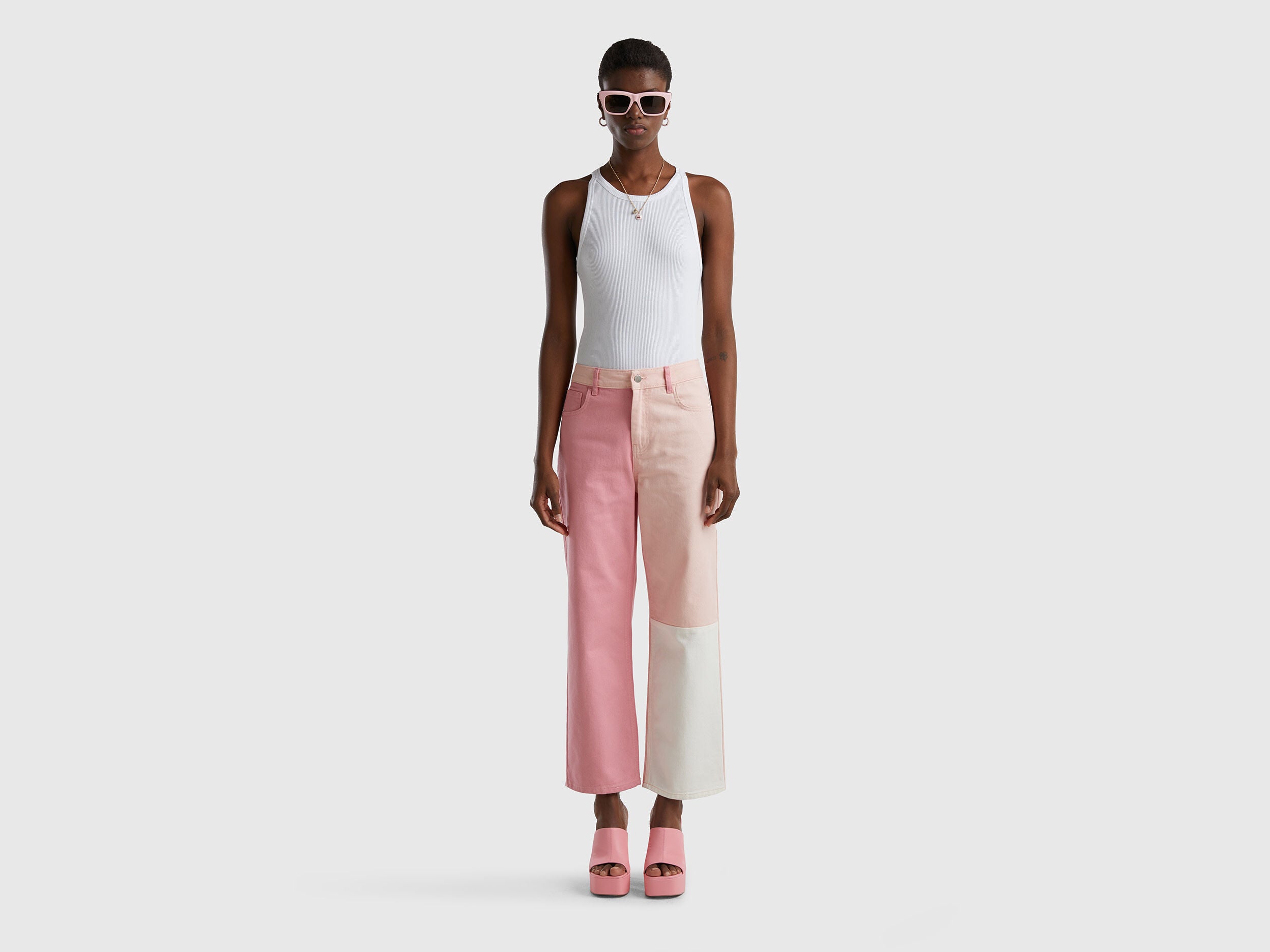 Cropped Color Block Trousers