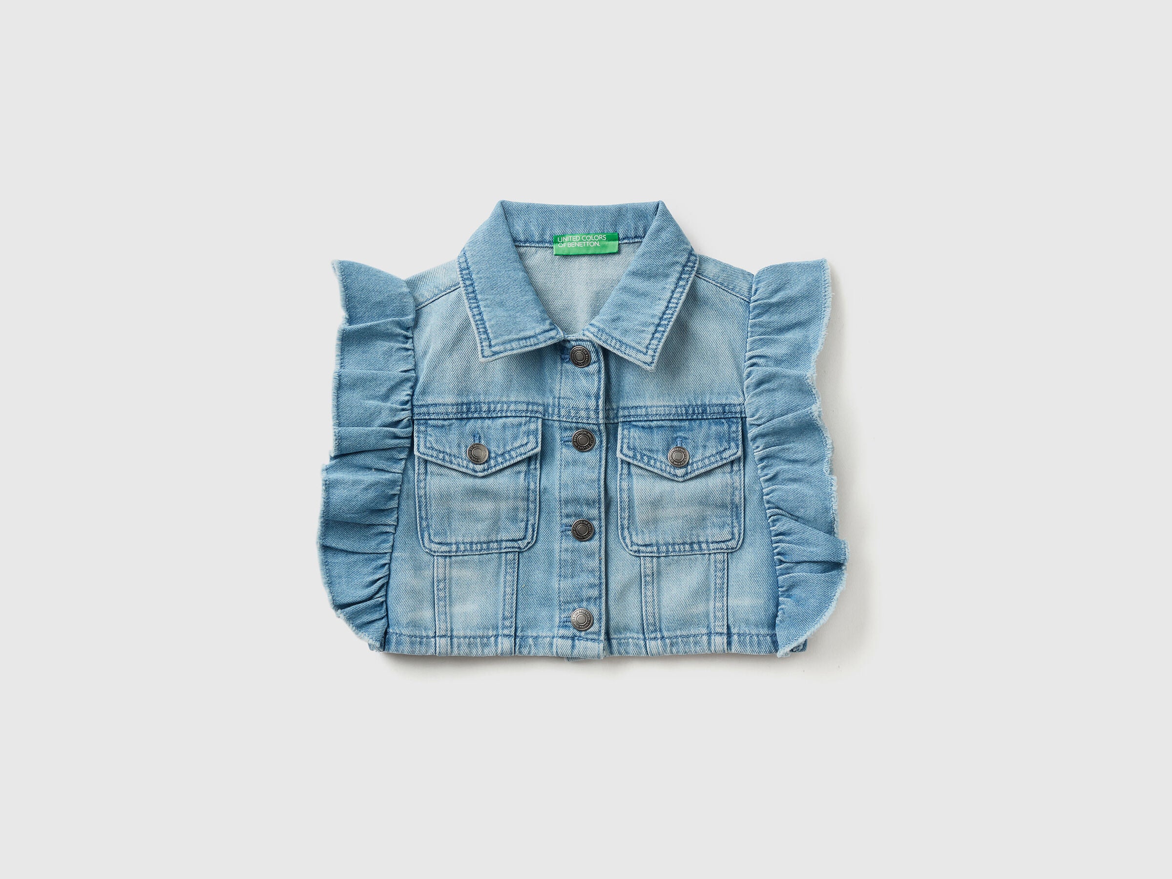 Cropped Denim Vest With Ruffles