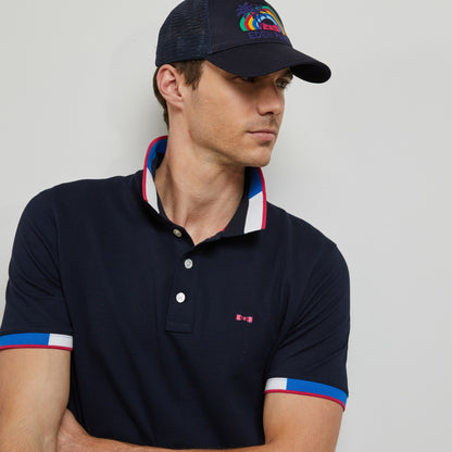 Dark Blue Polo In Cotton Pique With Contrasting Trims - 04