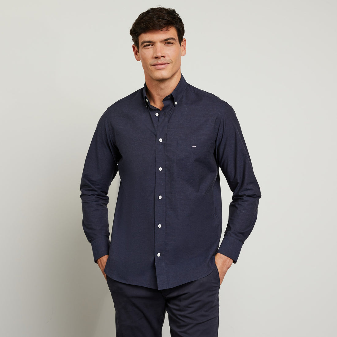 Dark Blue Shirt In Zephyr Cotton - 02