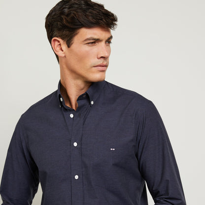 Dark Blue Shirt In Zephyr Cotton - 04