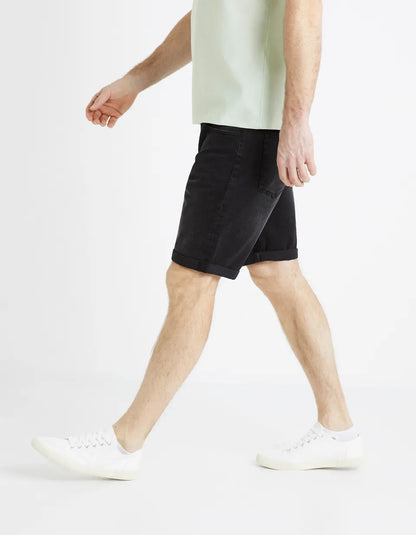 Elastane Cotton Denim Shorts - Black - 03